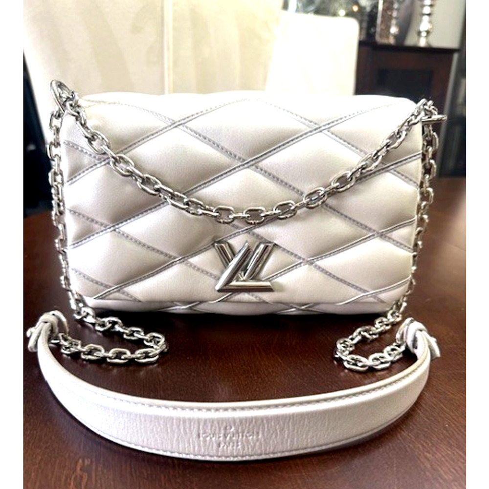 LOUIS VUITTON Silver/White Pearl Malletage Leather GO-14 PM Bag Purse